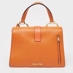 Pre Owned Miu Miu Orange Madras Patch and Python Top Handle Bag
