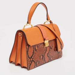 Pre Owned Miu Miu Orange Madras Patch and Python Top Handle Bag