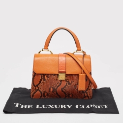 Pre Owned Miu Miu Orange Madras Patch and Python Top Handle Bag