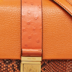 Pre Owned Miu Miu Orange Madras Patch and Python Top Handle Bag