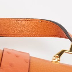 Pre Owned Miu Miu Orange Madras Patch and Python Top Handle Bag