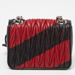 Pre Owned Miu Miu Black/Red Matelassé Leather Flap Crossbody Bag