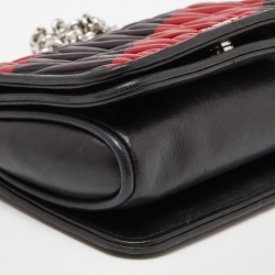 Pre Owned Miu Miu Black/Red Matelassé Leather Flap Crossbody Bag