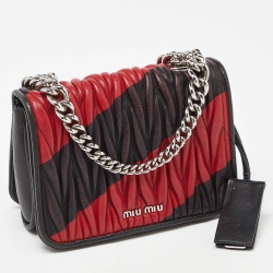 Pre Owned Miu Miu Black/Red Matelassé Leather Flap Crossbody Bag