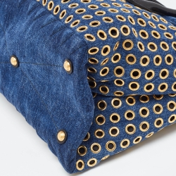 Pre Owned Miu Miu Blue Matelassé Denim Grommet Tote