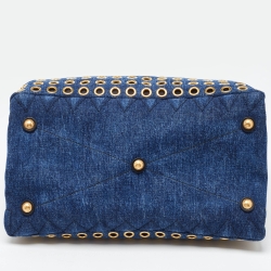 Pre Owned Miu Miu Blue Matelassé Denim Grommet Tote