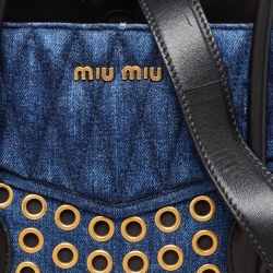 Pre Owned Miu Miu Blue Matelassé Denim Grommet Tote