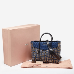 Pre Owned Miu Miu Blue Matelassé Denim Grommet Tote