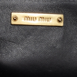 Pre Owned Miu Miu Blue Matelassé Denim Grommet Tote
