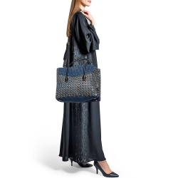 Pre Owned Miu Miu Blue Matelassé Denim Grommet Tote