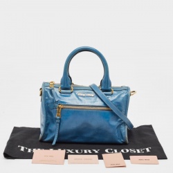 Miu Miu Blue Vitello Shine Leather Satchel