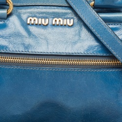 Miu Miu Blue Vitello Shine Leather Satchel