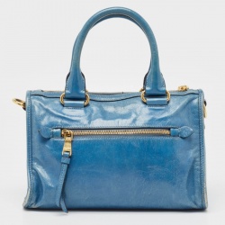 Miu Miu Blue Vitello Shine Leather Satchel