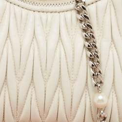 Miu Miu White Matelassé Leather Pearl Embellished Chain Bag