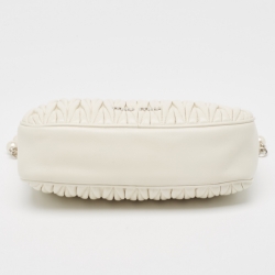 Miu Miu White Matelassé Leather Pearl Embellished Chain Bag