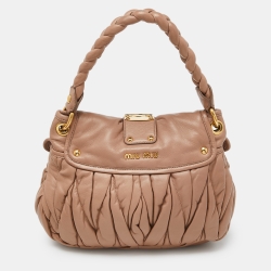 Miu Miu Beige Matelassé Leather Small Coffer Hobo