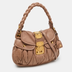 Miu Miu Beige Matelassé Leather Small Coffer Hobo