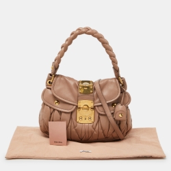 Miu Miu Beige Matelassé Leather Small Coffer Hobo