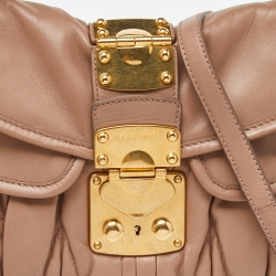 Miu Miu Beige Matelassé Leather Small Coffer Hobo