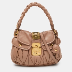 Miu Miu Beige Matelassé Leather Small Coffer Hobo