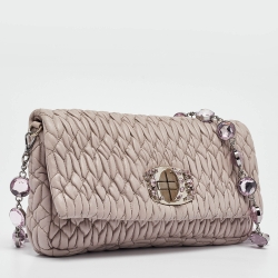 مملوكة مسبقًا Miu Miu Lilac Matelassé Leather Crystals Flap Shoulder Bag