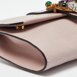 Pre Owned Miu Miu Dusty Pink Leather Crystal Embellished Buckle Flap Chain Clutch