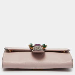 Pre Owned Miu Miu Dusty Pink Leather Crystal Embellished Buckle Flap Chain Clutch