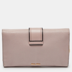 Pre Owned Miu Miu Dusty Pink Leather Crystal Embellished Buckle Flap Chain Clutch