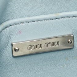 Pre Owned Miu Miu Light Blue Matelassé Leather Crystals Buckle Baguette Bag