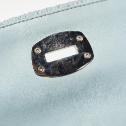 Pre Owned Miu Miu Light Blue Matelassé Leather Crystals Buckle Baguette Bag