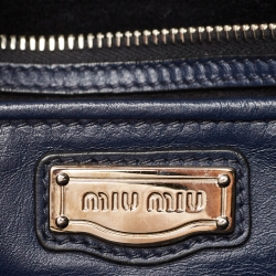 مملوكة مسبقًا Miu Miu Navy Blue Vitello Soft Leather Front Pocket Shopper Tote