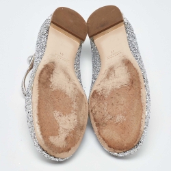 Pre Owned Miu Miu Silver Glitter Mary Jane Ballet Flats Size 41
