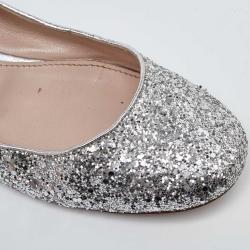 Pre Owned Miu Miu Silver Glitter Mary Jane Ballet Flats Size 41