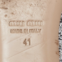 Pre Owned Miu Miu Silver Glitter Mary Jane Ballet Flats Size 41