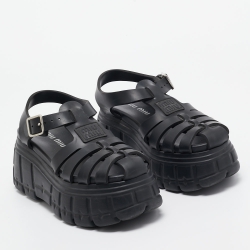 مملوكة مسبقًا Miu Miu Black Rubber Eva Platform Sandals Size 37