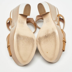 Miu Miu Beige Patent Leather T Strap Platform Sandals Size 37