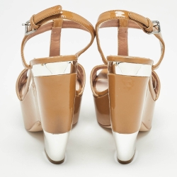 Miu Miu Beige Patent Leather T Strap Platform Sandals Size 37