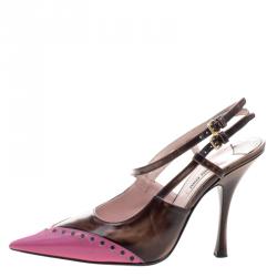 Pre Owned Miu Miu Two Tone Perforted Leather Pointed Toe Sandals Size 36.5