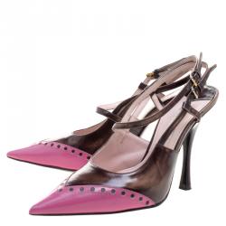 Pre Owned Miu Miu Two Tone Perforted Leather Pointed Toe Sandals Size 36.5