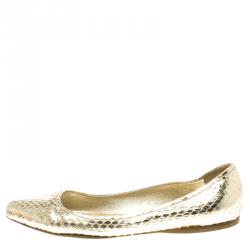 مملوكة مسبقًا Miu Miu Gold Metallic Python Leather Ballet Flats Size 37.5