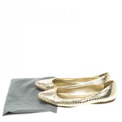 مملوكة مسبقًا Miu Miu Gold Metallic Python Leather Ballet Flats Size 37.5