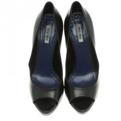 Pre Owned Miu Miu Black Leather Peep Toe Platform Pumps Size 38