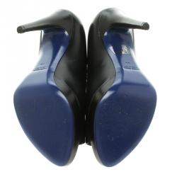 Pre Owned Miu Miu Black Leather Peep Toe Platform Pumps Size 38