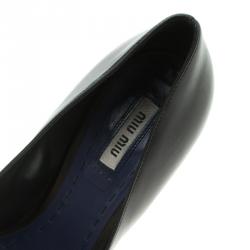 Pre Owned Miu Miu Black Leather Peep Toe Platform Pumps Size 38