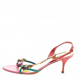 Miu Miu Multicolour Crystal Embellished Strappy Slingback Sandals Size 39