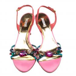 Miu Miu Multicolour Crystal Embellished Strappy Slingback Sandals Size 39