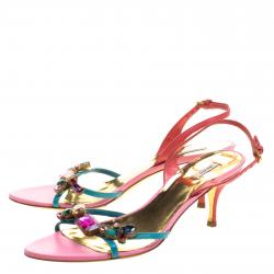 Miu Miu Multicolour Crystal Embellished Strappy Slingback Sandals Size 39