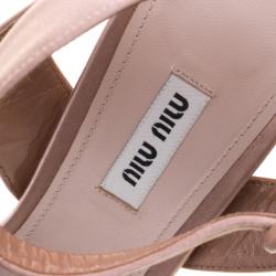 Miu Miu Blush Pink Satin Crystal Embellished Block Heel Ankle Strap Sandals Size 40