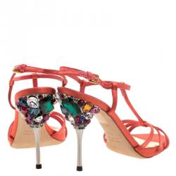 مملوكة مسبقًا صندل ميو ميو شرائط T كعب مزخرف كريستال ساتان برتقالي مقاس 36.5