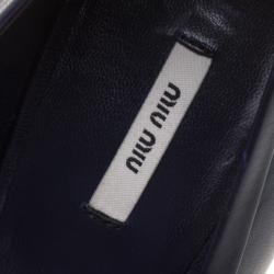 Miu Miu Navy Blue Leather Tiered Wedge Pumps Size 35